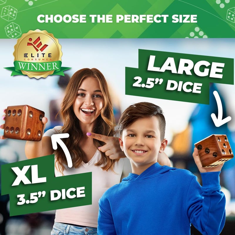 SWOOC Games - Yardzee, Farkle & 20+ Giant Dice Games (All Weather) Yard Dice with Wooden Bucket, 5 Scorecards & Marker - Jumbo Dice Yard Game - Extra Large Yard Games for Adults - Jumbo Lawn Games - Image 2